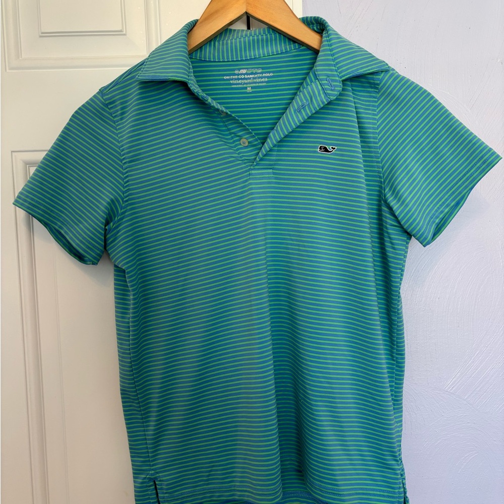 Vineyard Vines Blue and Green Striped Polo